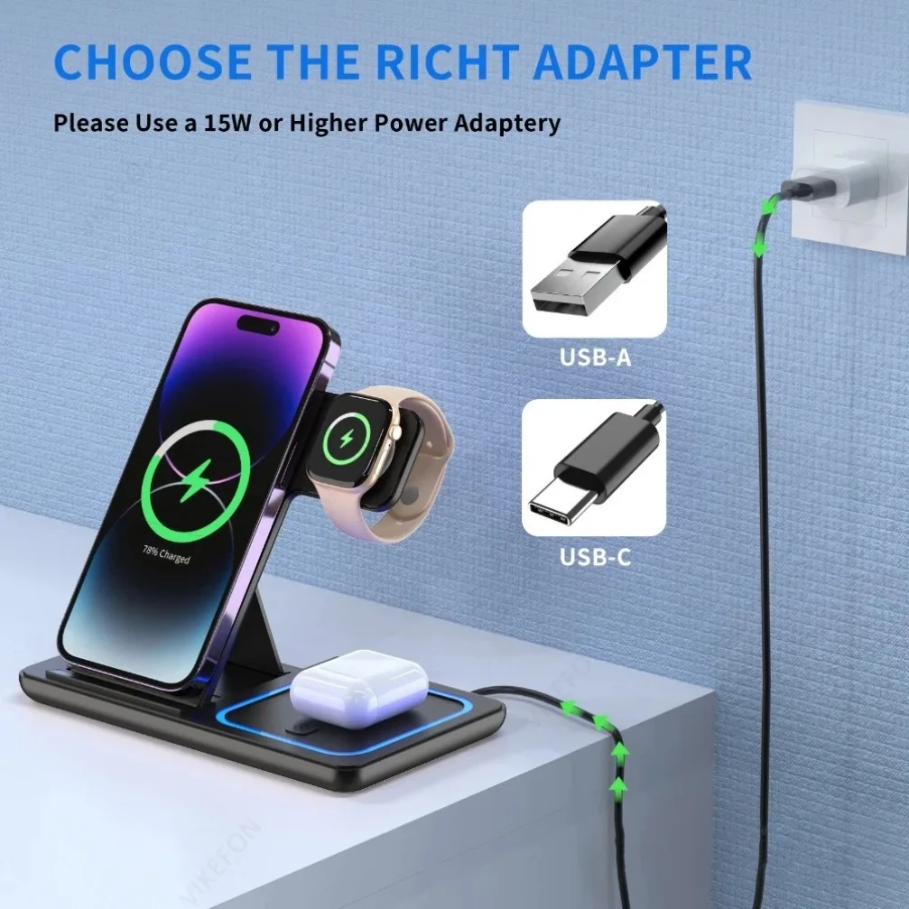 3-in-1 30 W faltbare kabellose Ladestation für iPhone 16 15 14 13 12 Pro Max iWatch Ultra Airpods Pro Schnellladestation Dock