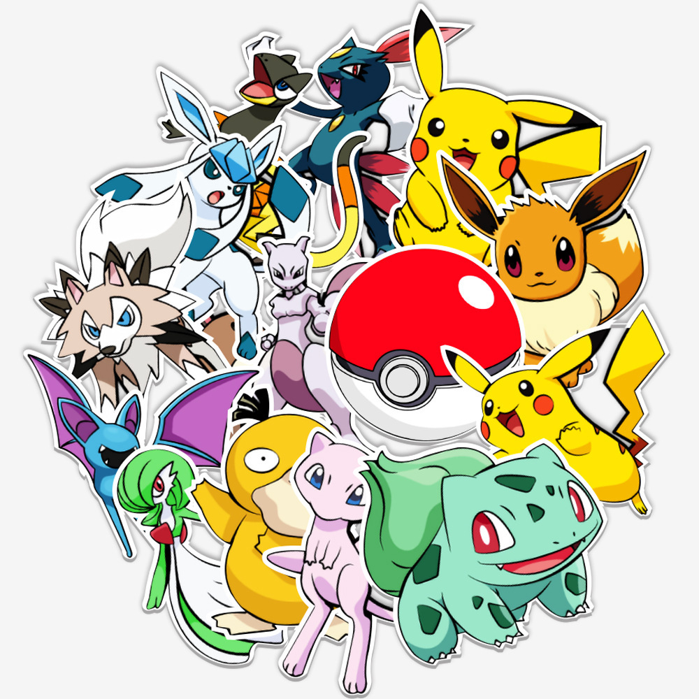 50pcs Pokemon Anime Stickers Pikachu Sticker Pack Waterproof Phone Case Cute Laptop Skin Kawaii Stationery Art Supplies