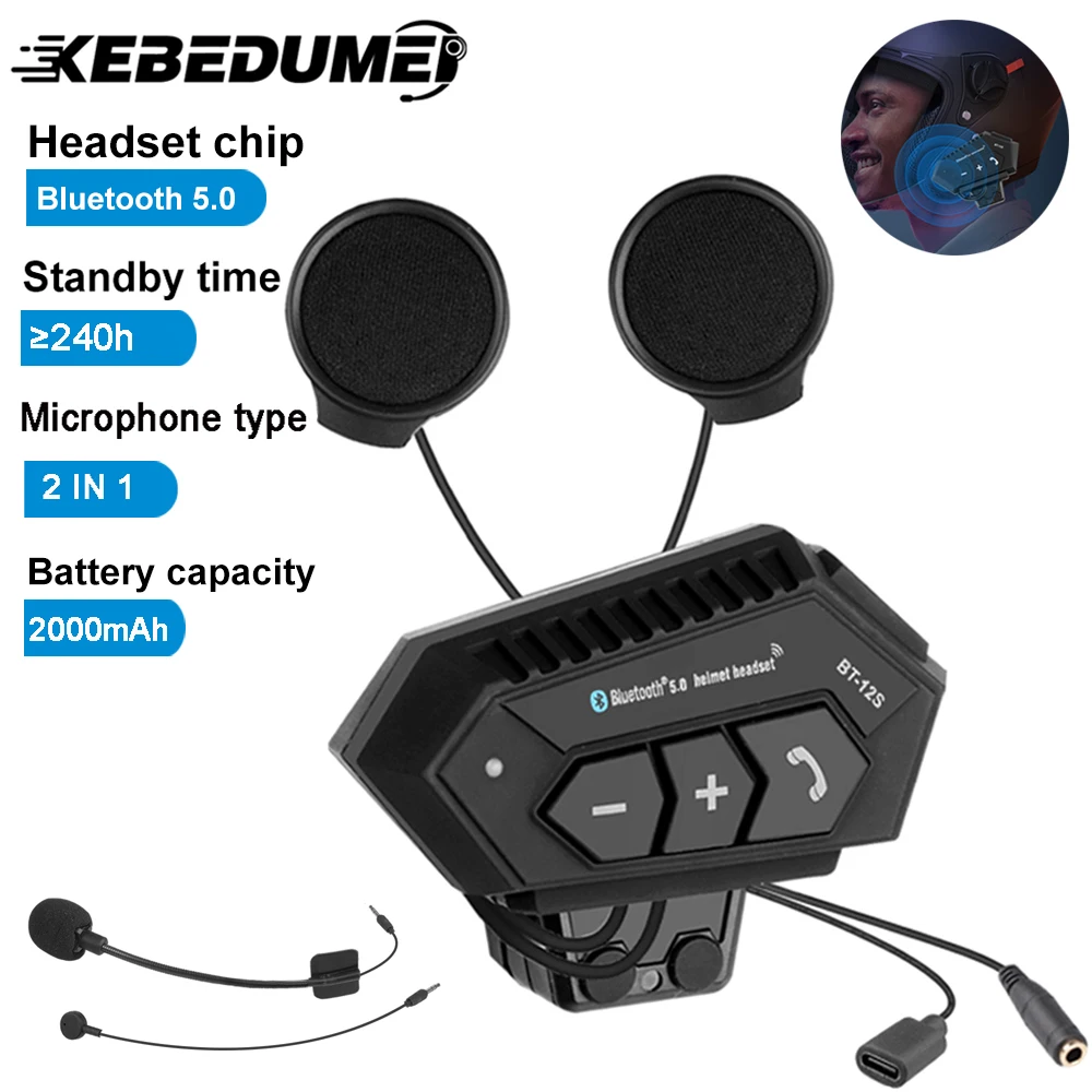 Auriculares para casco de motocicleta, cascos Bluetooth 5,0 + CSR, batería de 2000mah, manos libres antiinterferencias para casco completo/media cara