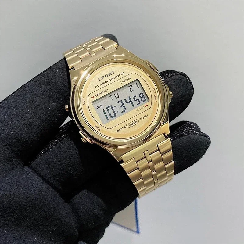 Reloj de pulsera F91W de lujo para hombre, resistente al agua, Digital, de acero inoxidable, deportivo, militar, redondo, reloj de pulsera electrónico para hombre