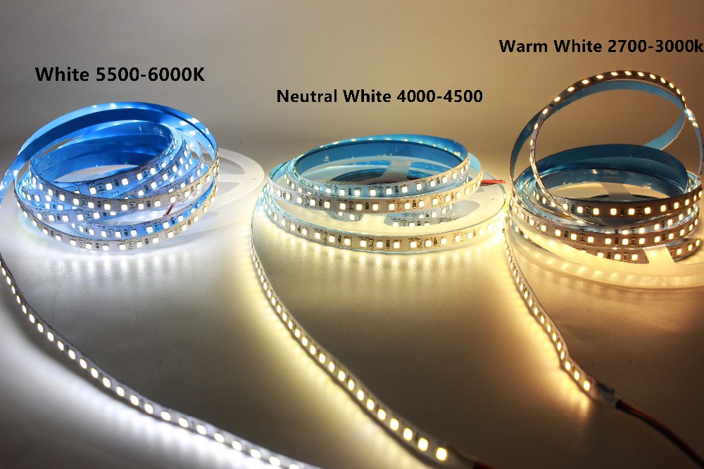 5V 12V 24V 5M 2835 3528 SMD 120leds/m 600Leds/5m 4000K blanco neutro blanco cálido tira de LED Flexible iluminación de cinta no impermeable