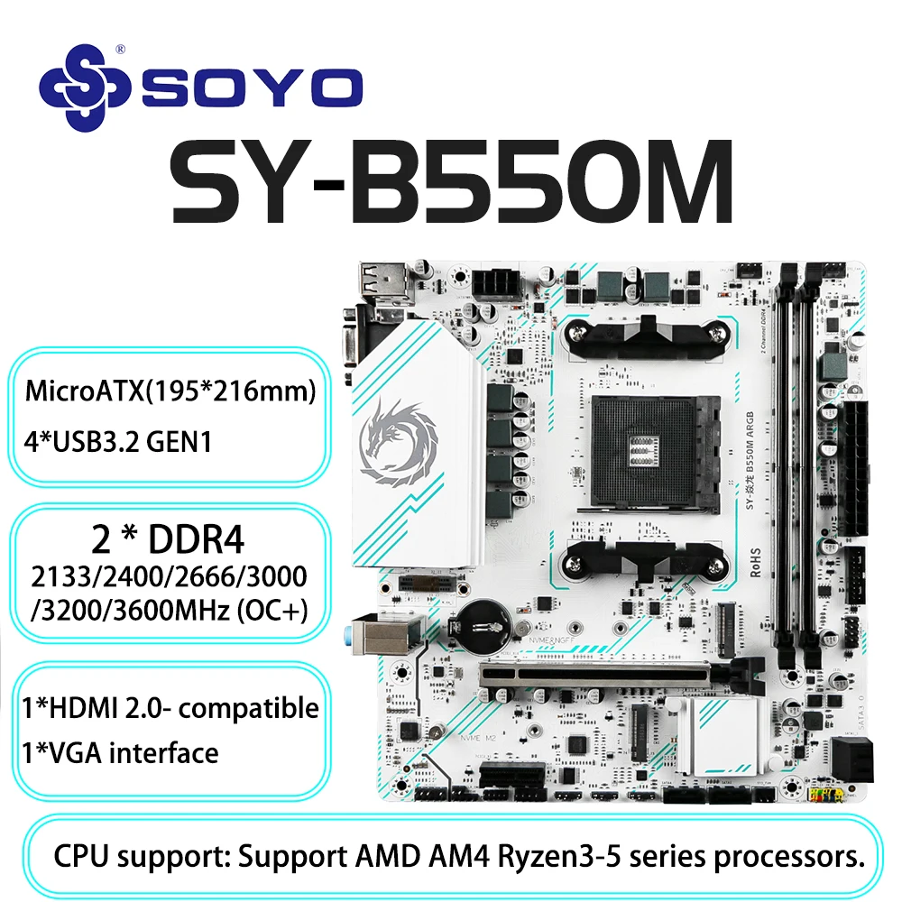 SOYO AMD B550M Gaming Motherboard USB3.1 M.2 Nvme Sata3 DDR4 Dual Channel Unterstützt RYZEN R3 R5 R7 3000 4000 5000 CPU AM4 Sockel
