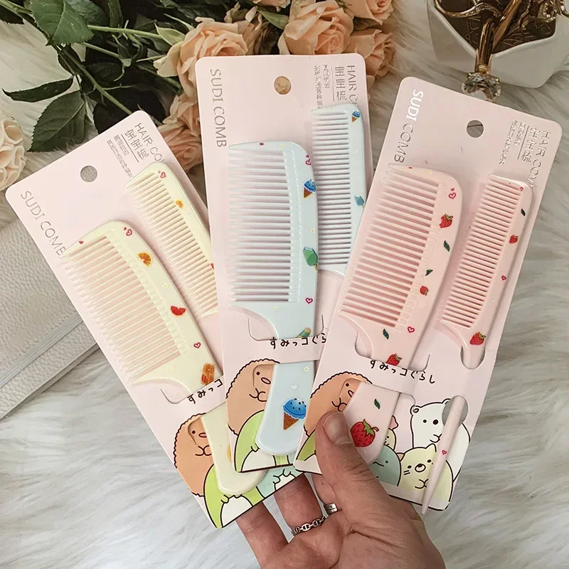 2 unids/set lindo peine de peluquería para niños peine de cola puntiaguda antiestático para niñas pelo de fruta de fresa Cmb peine de pelo para niños