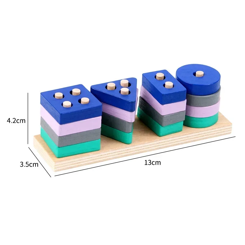 Mini Montessori Toy Wooden Building Blocks Educational Toys Macarone Color Color Shape Match Puzzle Toys For Boys Girls