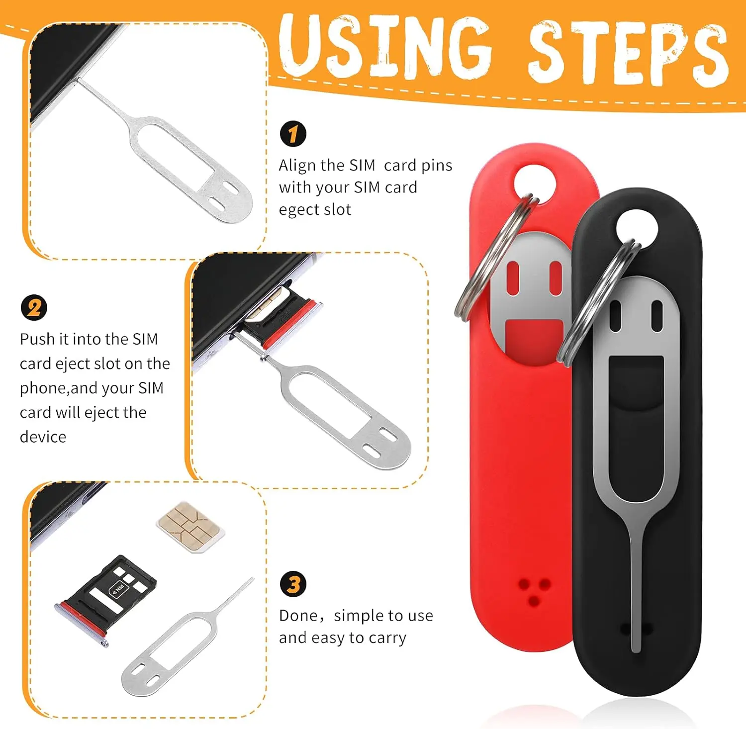 SIM Card Removal Tool with Case Sim Card Tray Opening Tool Eject Pins Needle Opener Ejector for iPhone 16 15 IPad Samsung Xiaomi