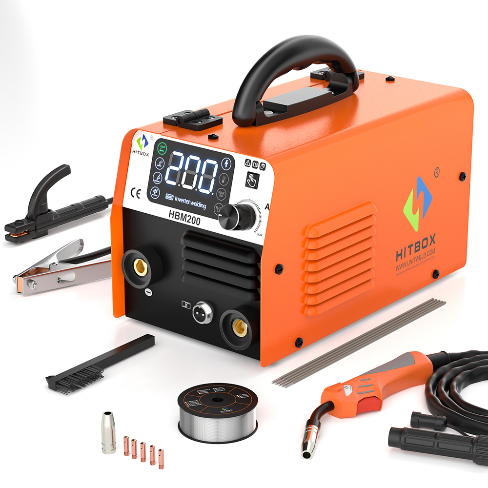 HITBOX Saldatrice semiautomatica non a gas 3 in 1 MIG/LIFT TIG/MMA Saldatore inverter Strumento di sinergia per saldatura senza gas HBM200