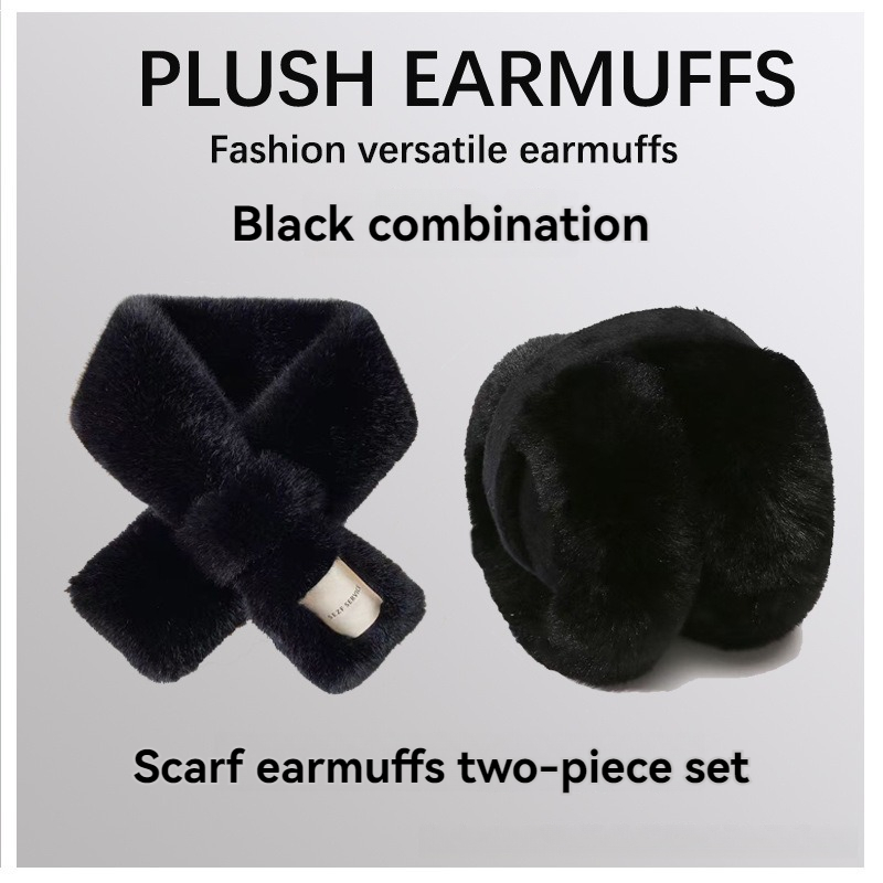 Winter Warm Set Fashionable Fluffy Rabbit Hair Imitation Scarf and Ear Cuffs Two piece Set Neck and Ear Cuffs, Designed Thicker