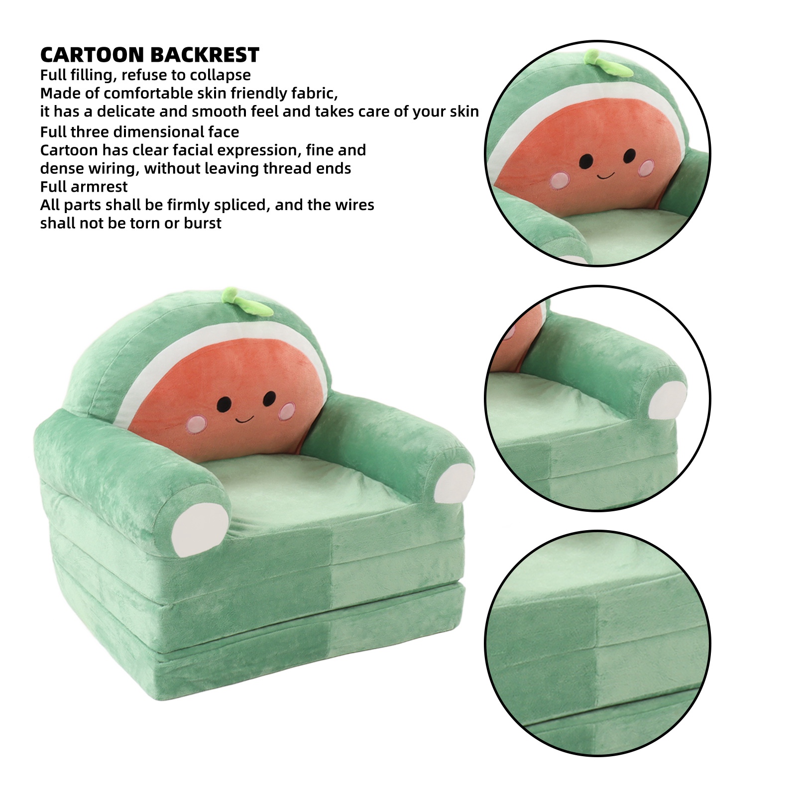 Cartoon Foldable Kids Sofa Wide Armrest 2 in 1 Washable Comfortable Humanize Kids Foldable Sofa Bed for Bedroom