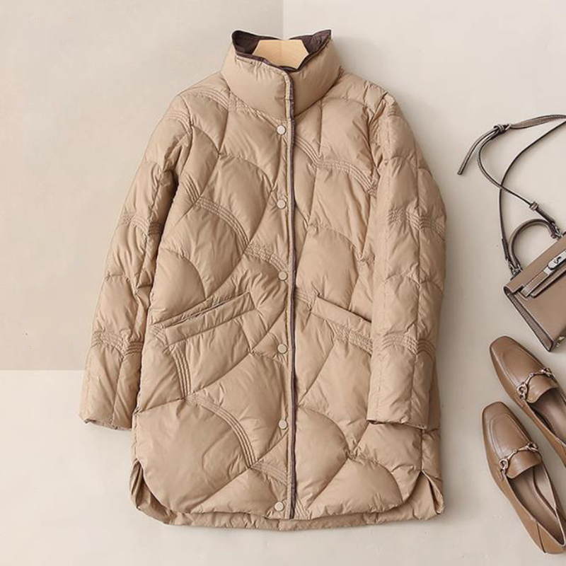 SEDUTMO-Casacos longos de baixo pato para mulheres, ultraleves, casaco vintage fino, parkas acolchoados pretos quentes casuais, ED2057, outono e inverno