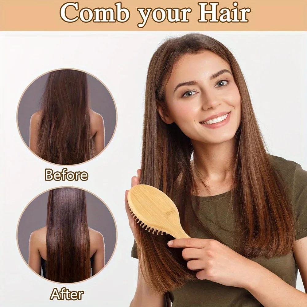 ไม้ไผ่ธรรมชาติPaddleหวีAir CushionหวีนวดหนังศีรษะAnti-Static Tangleฟรีหวี,พิเศษสําหรับวิกผมจริง