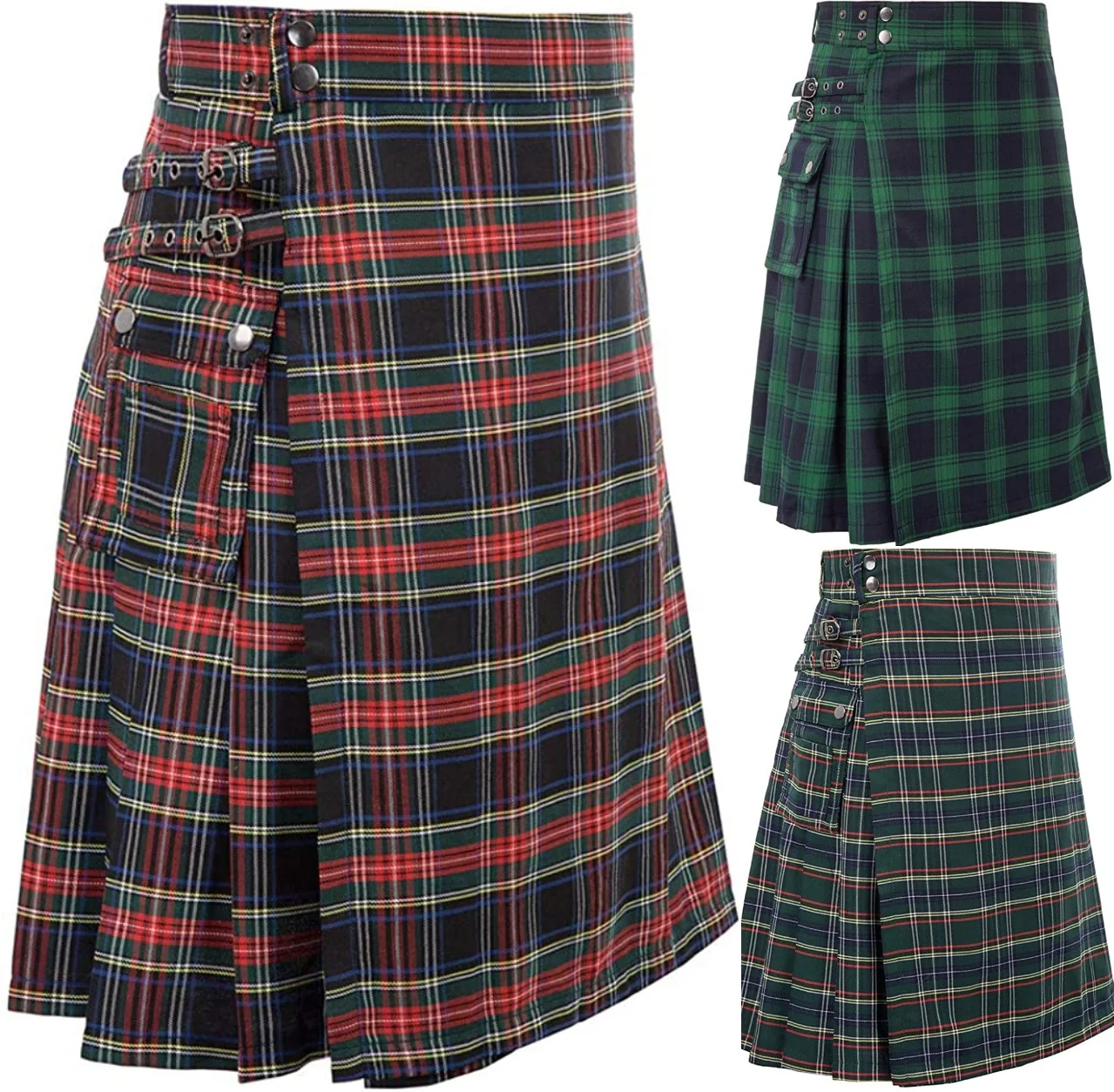 Męski szkocki tradycyjny Highland Tartan Kilt 100% jins katun Kilt hibrida, kotak Modern lipit Tartan tradisional pria Kilt