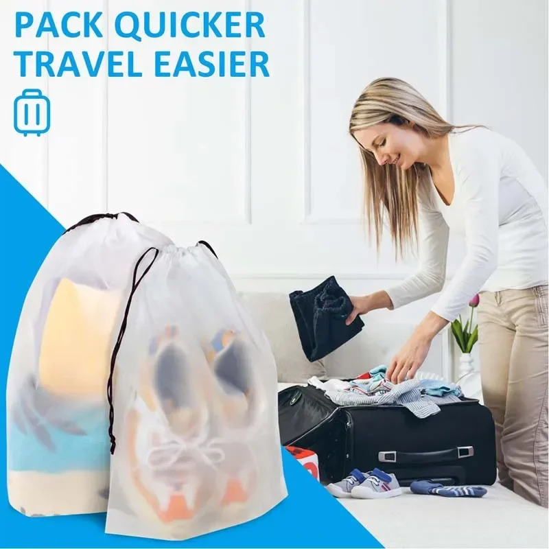 5/10PCS แบบพกพารองเท้า Drawstring กระเป๋าสําหรับ Sundries Travel แต่งหน้ากระเป๋ากันน้ําโปร่งใสพลาสติกกระเป๋า