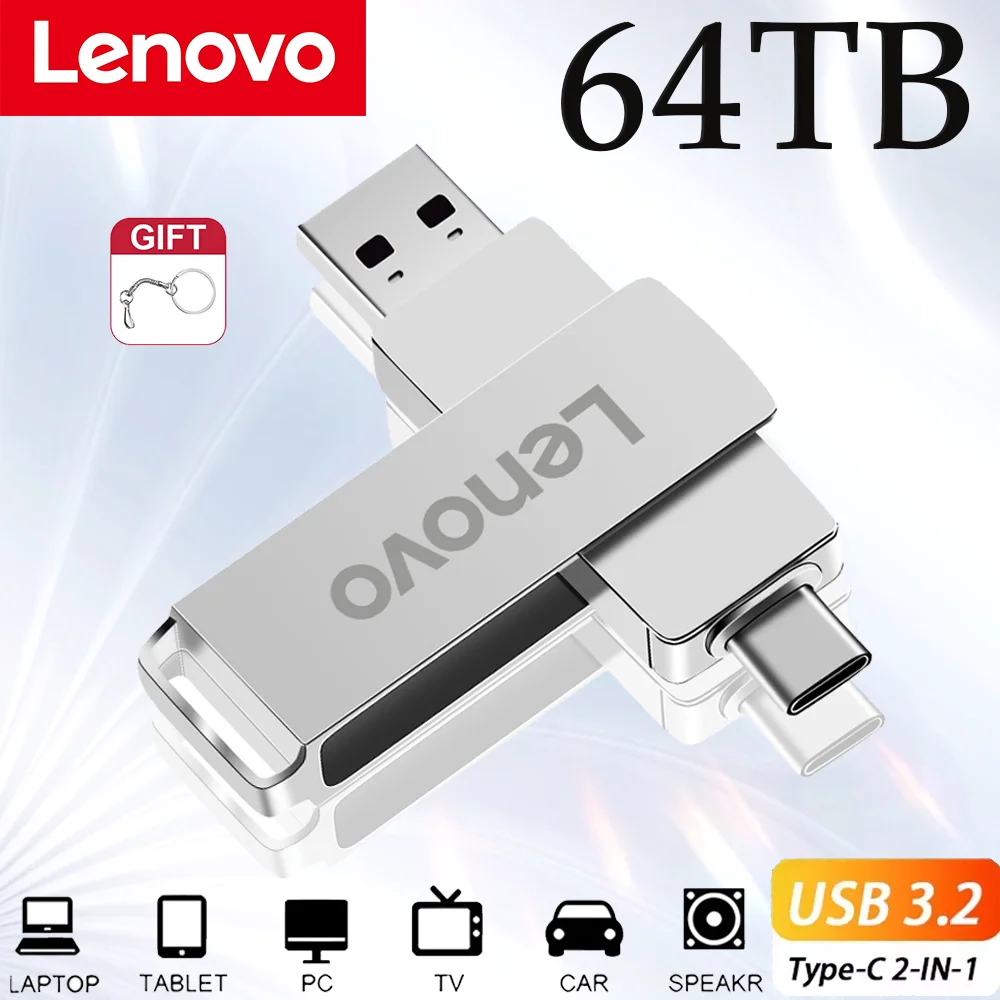Lenovo 16TB U Disk Mini Pen Drive 64TB USB Flash Drives 8TB 2TB TIPO C Alta velocidad Usb 3.1 Impermeable 4TB Pendrive Metálico