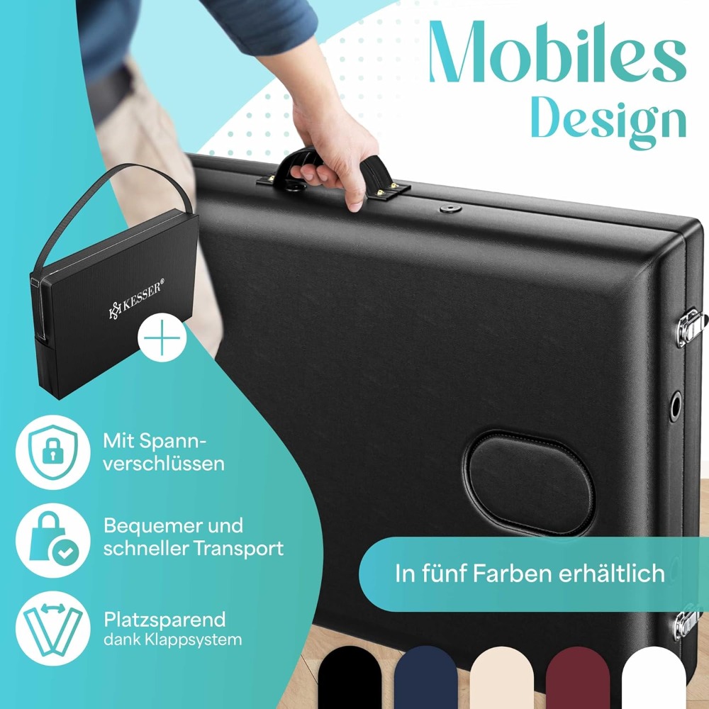 Mesa de masaje móvil, cama de masaje plegable y ajustable en altura, 3 zonas, mesa de masaje, cama estética