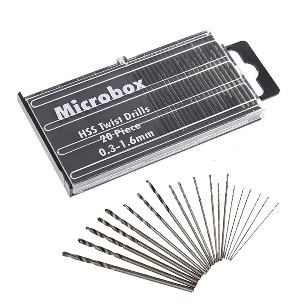 Jeu de Mini forets en spirale HSS, 20 pièces, 0.3mm-1.6mm, pour la réparation de montres de bijoux, la fabrication de modèles, l'électronique, les travaux d'artisanat de précision