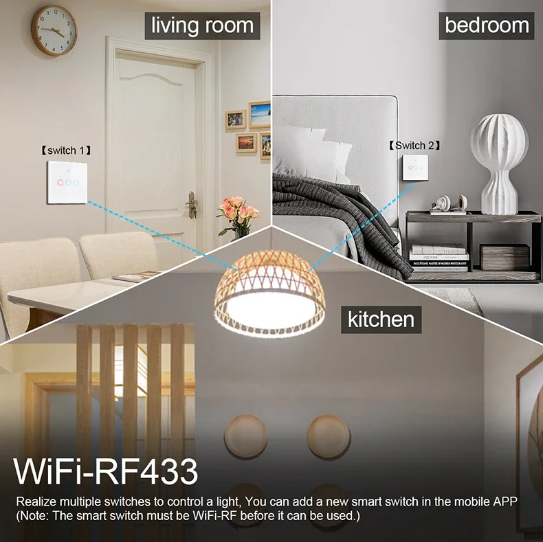 Tuya – interrupteur mural intelligent WiFi US/EU, RF 433MHz, Bluetooth, capteur tactile 1/2/3/4 gangs, interrupteurs pour lumière LED, maison intelligente Alexa Google Home
