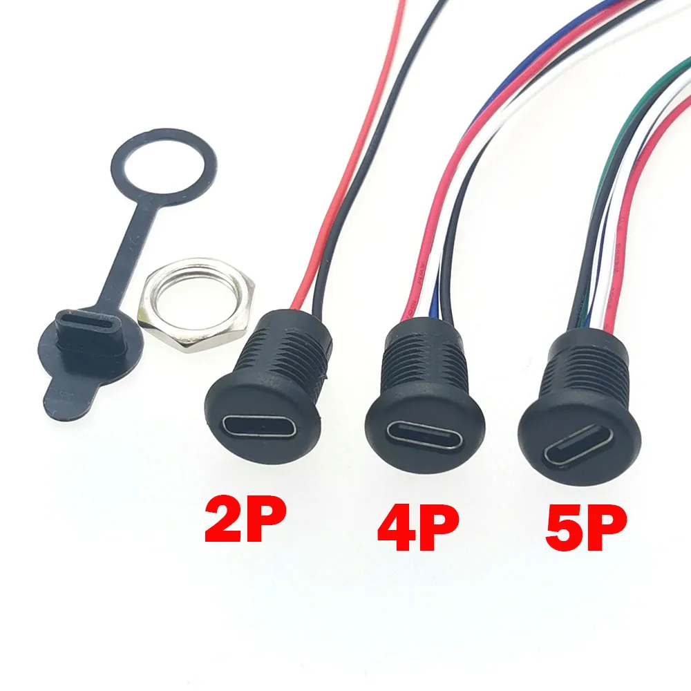 1pcs USB Type C Connector Type-C Waterproof with Nut locking plate Female TPC Waterproof High Current Fast Charging Jack Port