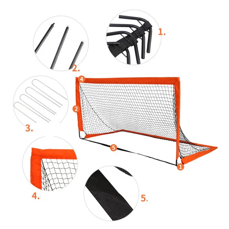 Gawang Sepak Bola Lipat Portabel Bahan Fiberglass Model Kotak, Set Gawang Sepak Bola Pop-Up dengan Tas, Peralatan Latihan
