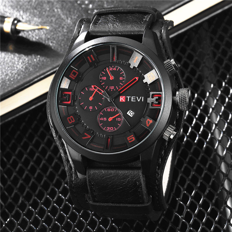 Retro นาฬิกาผู้ชาย High-end Luxury Man นาฬิกาสายหนัง PU วันที่ธุรกิจควอตซ์นาฬิกา Big Dial ทหารนาฬิกาข้อมือยุทธวิธี