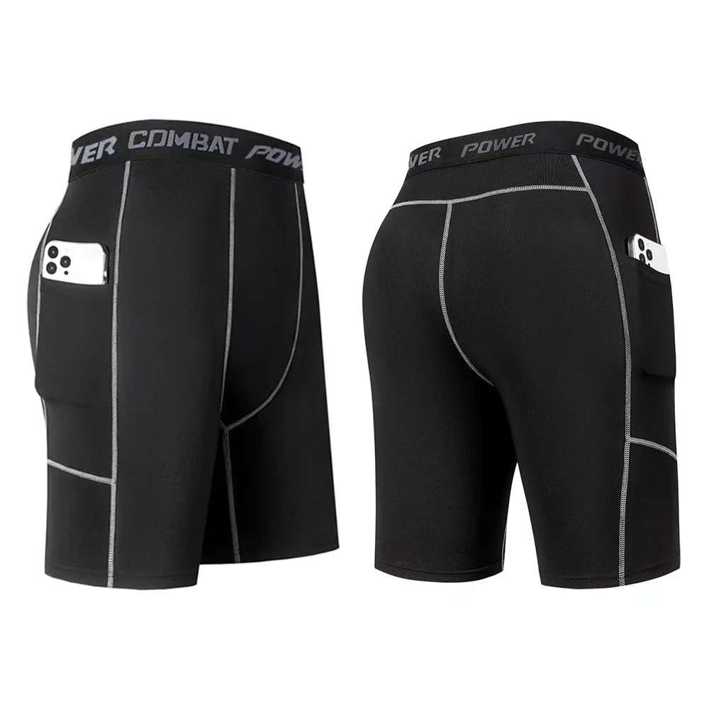 Pantalones cortos de compresión para hombre de alto rendimiento con bolsillo: capa base elástica transpirable de secado rápido para gimnasio deportivo
