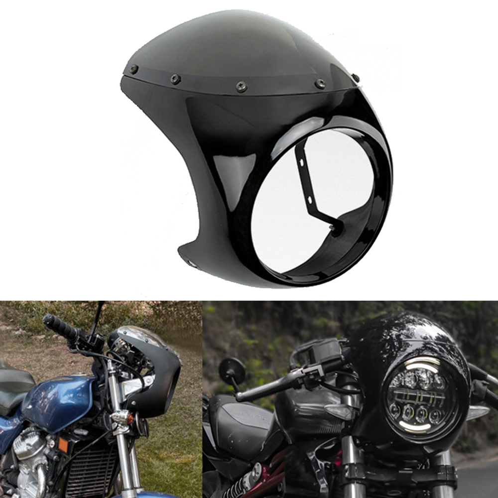Para harley sportster bobber touring honda motocicleta universal cafe racer 7 polegada farol guiador carenagem kits de pára-brisa