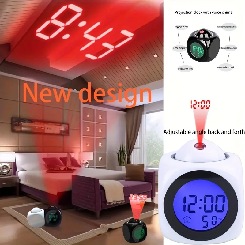 Sveglia portatile a proiezione digitale LCD, display LCD, sveglia per proiezione camera da letto soggiorno, decorazione domestica