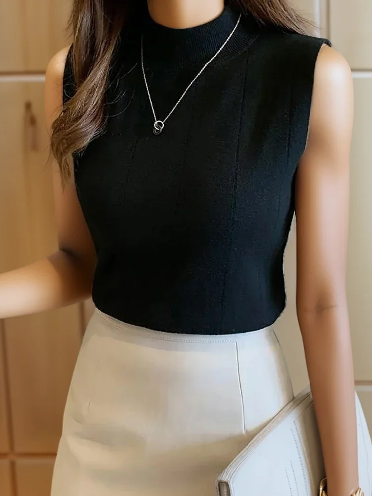 Женский трикотажный топ без рукавов, с круглым вырезом