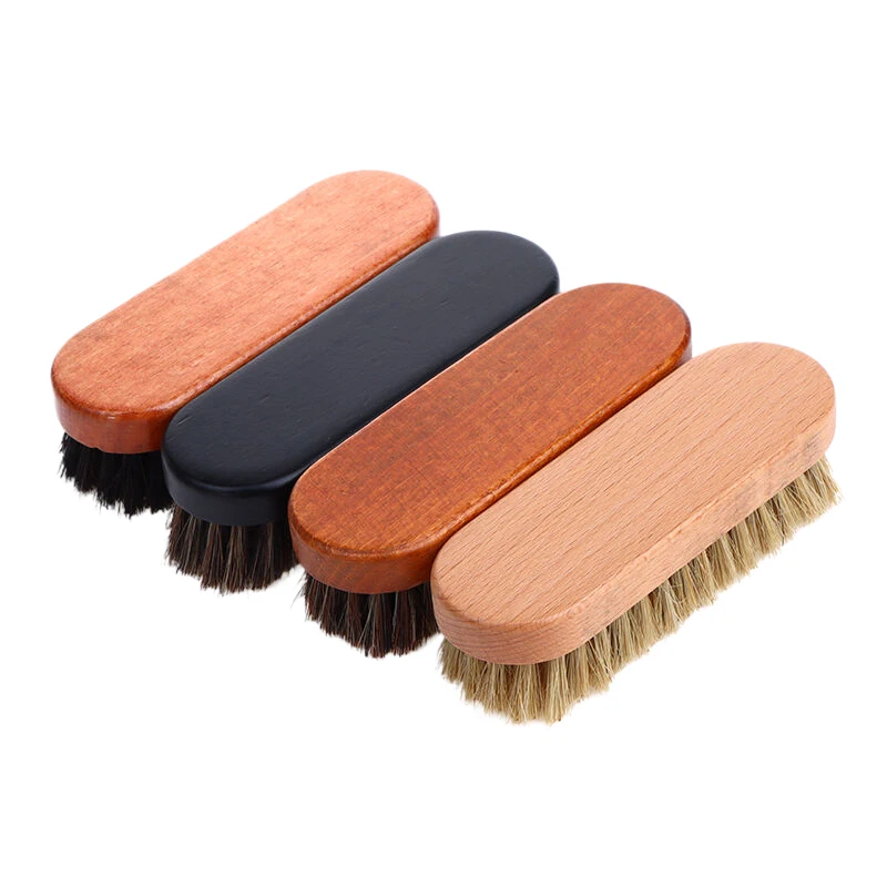1PC Handle Dashboard รายละเอียดขัดและทําความสะอาดแปรงผมม้าแปรงไม้หนังรองเท้าและทําความสะอาดรองเท้าแปรง