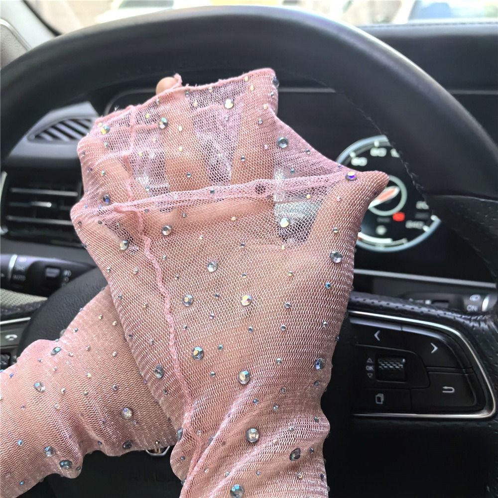 Mangas de brazo de cristal con protección solar para mujer, malla de manga larga de seda de hielo, Mangas de mano transpirables, Verano