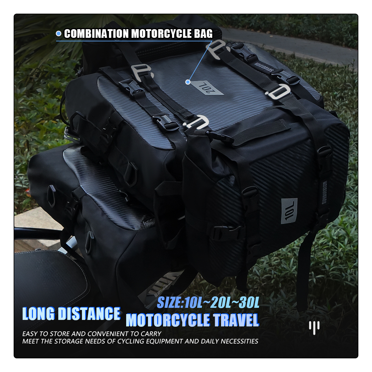 Motorcycle Back Seat Bag 10/20/30L Waterproof Multifunctional Saddle Side Luggage Bag cycling backpack Universal Saddle bag