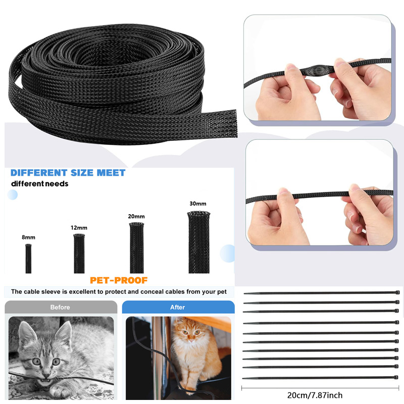 Braided Wire Loom PET Cable Loom Expandable Braided Sleeving Wire Sleeve for TV Computer Home Theater Cable Sleeve 3M/10M