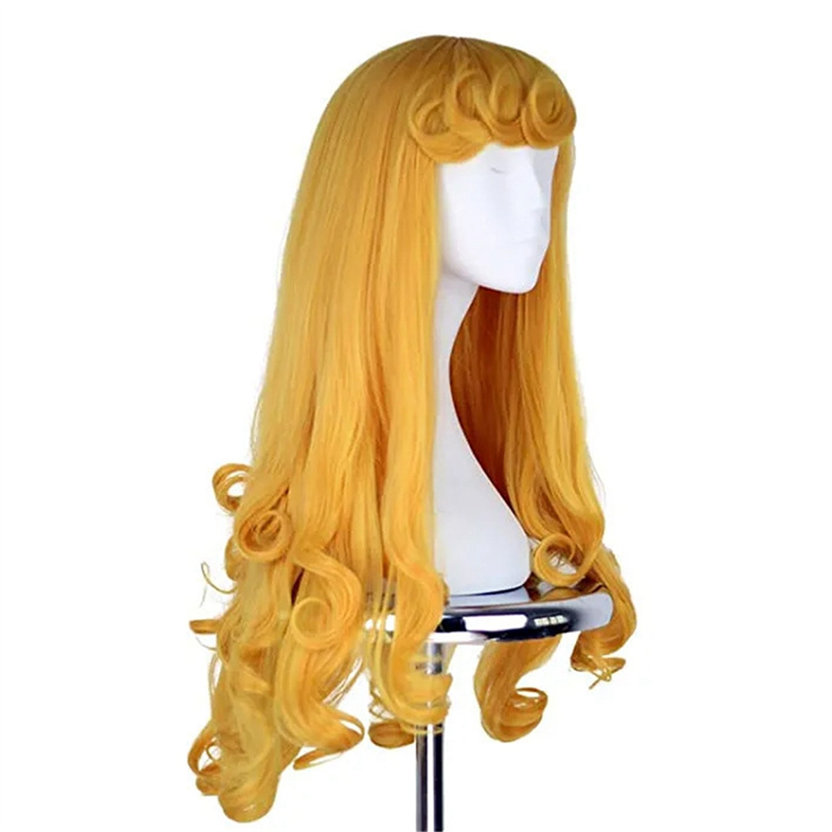 Peluca de princesa de bella durmiente de Anime para mujer, cabello largo amarillo, disfraz de Cosplay, pelucas de fiesta de Halloween, cabello largo y rizado