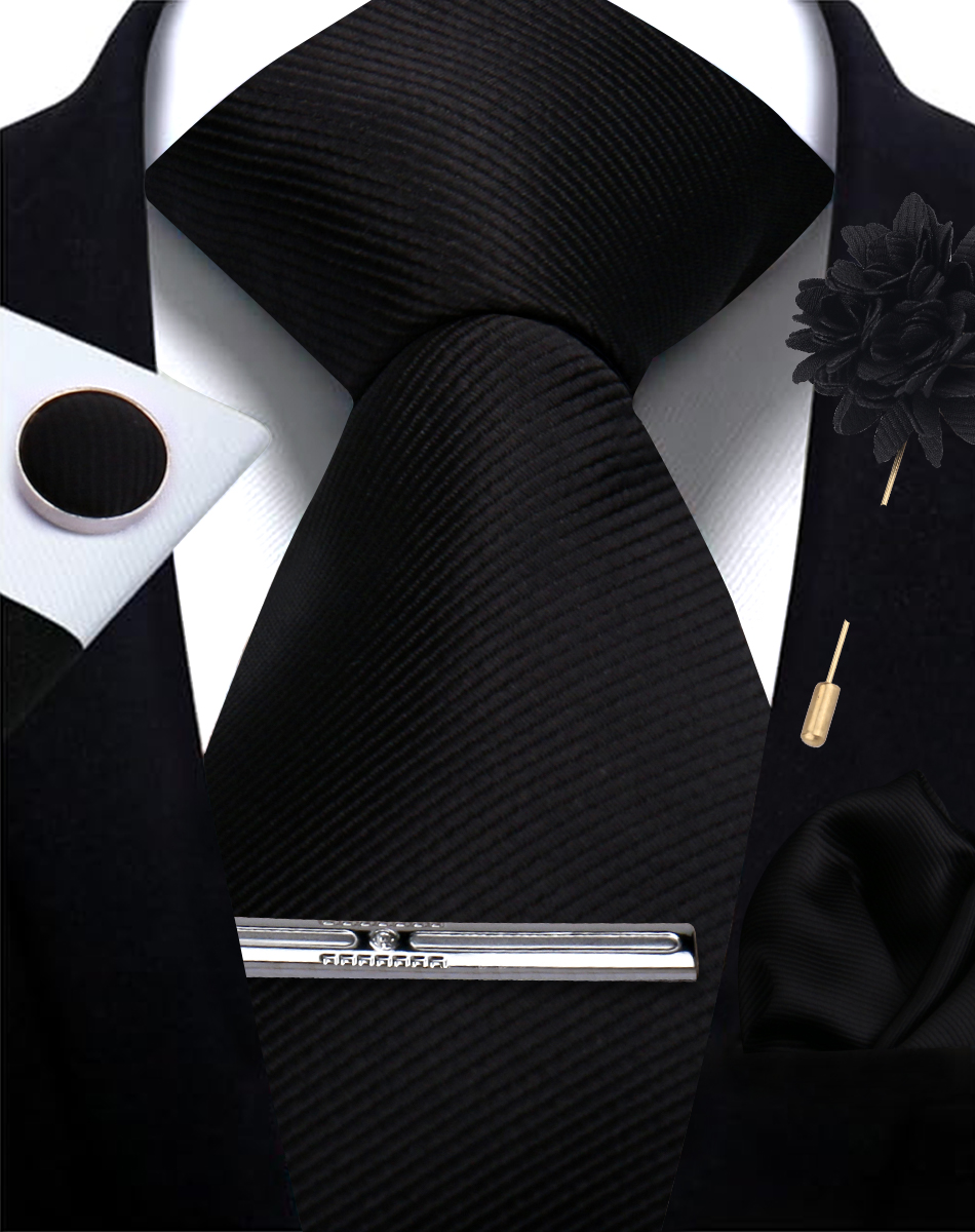 Брендовые деловые однотонные галстуки, носовой платок, запонки, зажим для галстука, набор булавок для мужчин, формальный галстук, вечерние, свадебные, мужские аксессуары, подарок