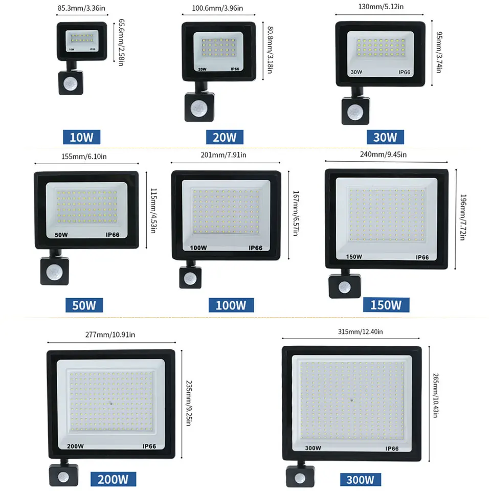 LED PIR Motion Sensor Floodlight โคมไฟติดผนังไฟ LED สีขาวกันน้ํา 100W 50W 30W 20W 10W LED Spotlight กลางแจ้งสําหรับ Garden