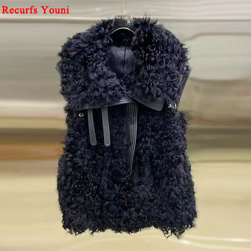 Europäischen Luxus Pelz Jacke Für Frauen 2022 Winter Echtem Tigrado Lamm Leder Pelz Einem Sleeveless Weste Weibliche Thicked Warm Gilet