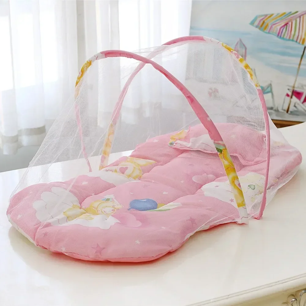 Portable Baby Crib Mosquito Net – Foldable Anti-Mosquito Mesh with Soft Cushions & Pillows for Infant Beds