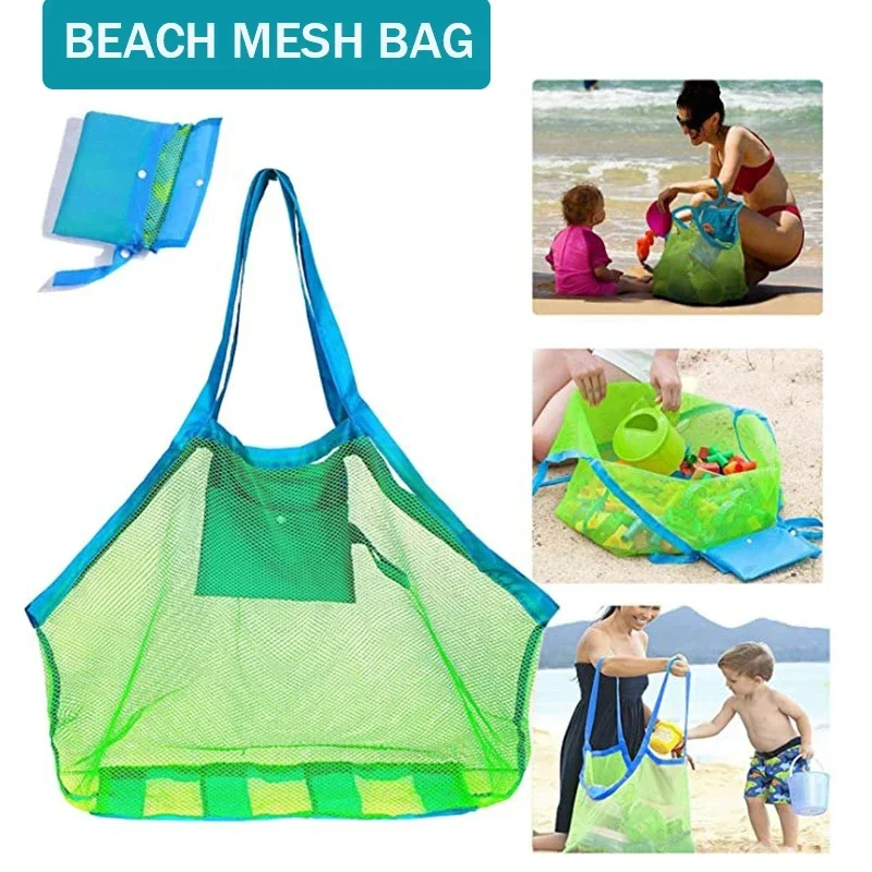1pc Multicolor Large Mesh Beach Bag, Sand-Away Portable Tote With Convenient Hanging Hole, Breathable  Foldable Storage For Toys