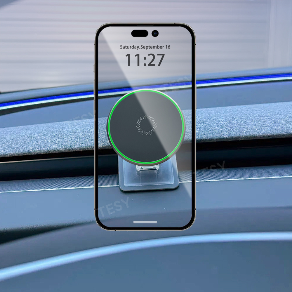 For Tesla Model Y Launch 2025 Model 3 Highland 2024 Phone Holder Mount Magnetic for iPhone Wireless Charger Fast Charging 15W