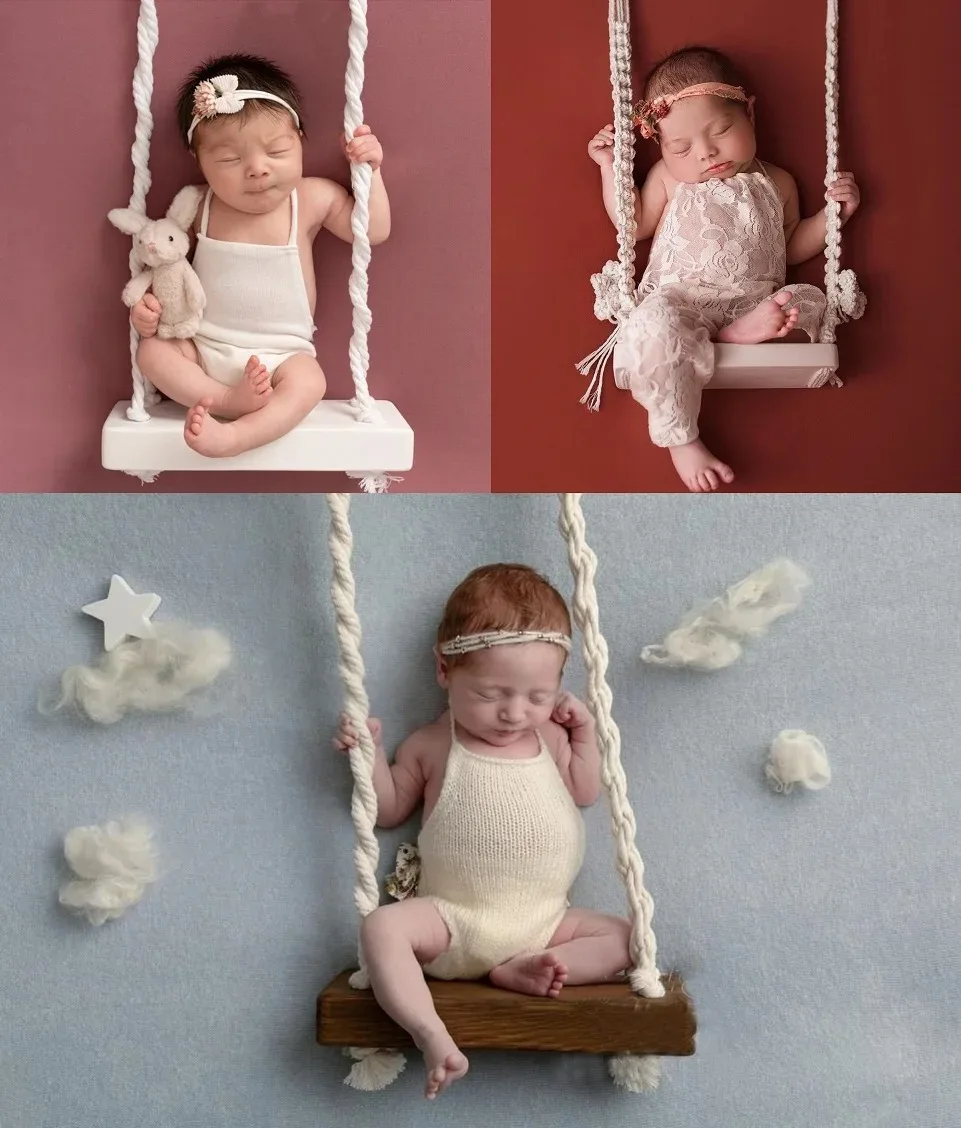 การถ่ายภาพเด็ก Props ทารกแรกเกิด Swing เก้าอี้เฟอร์นิเจอร์ไม้ทารกถ่ายภาพ Prop อุปกรณ์เสริมเด็ก Photo Props ชิงช้า