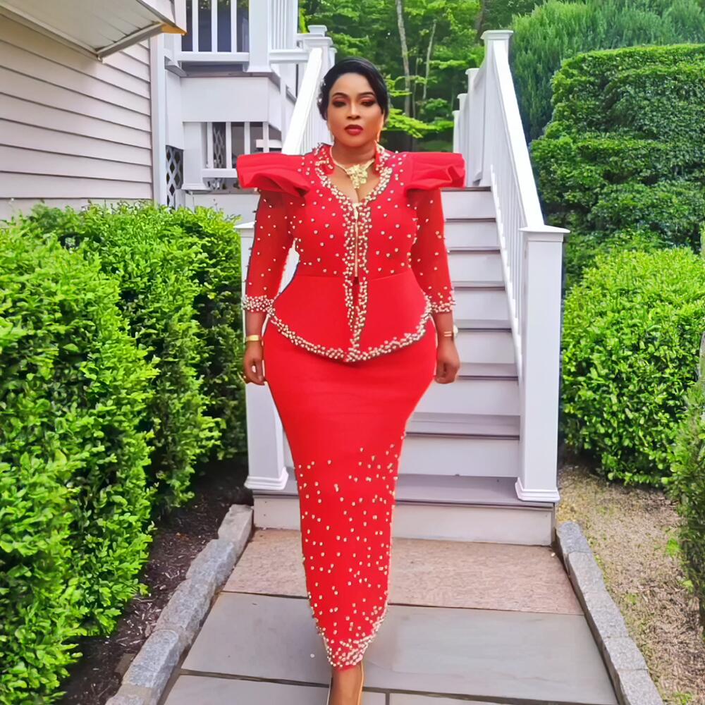 modern design african suits for women Mesh fabric Dresses medium length suit luxury elegant women's overalls