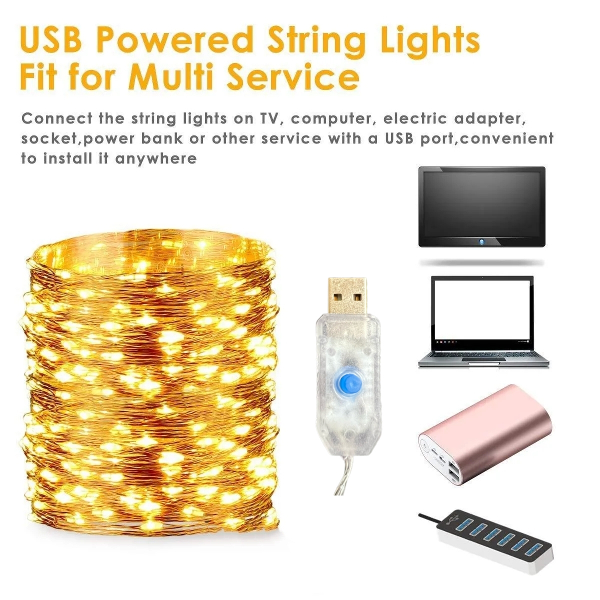 USB LED String Light 5 M/10 M/20 M/30 M 8 โหมดรีโมทคอนโทรลไฟ Fairy garlands งานแต่งงานคริสต์มาสโคมไฟตกแต่งวันหยุดใหม่ปี