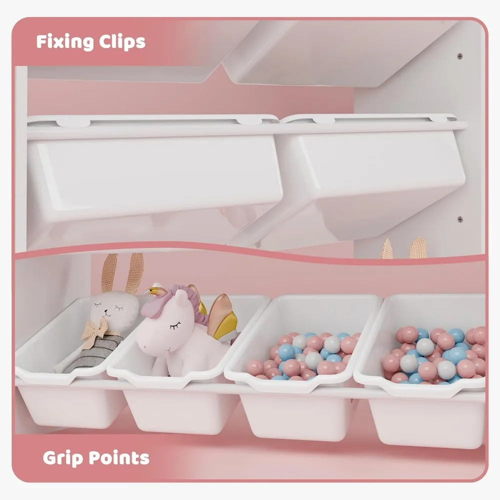 Kids Toy Storage Organizer W/8 Removable Toy Bins, 4-Tier Toy Organizers W/6 Storage Cubbies, Kids Bookshelf and Toys Storage