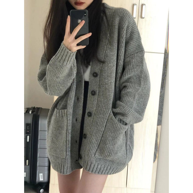 Herbst Winter Frauen Strickjacke Pullover Mäntel Mode Weibliche Lange Hülse V-ausschnitt Lose Gestrickte Jacken Casual Pullover Strickjacken