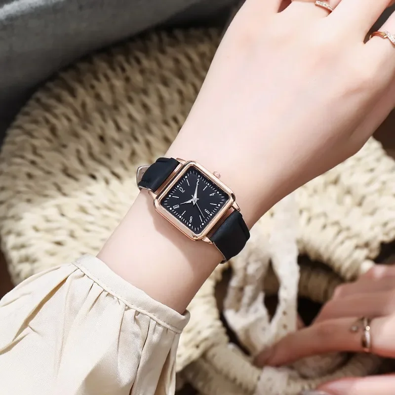 Reloj de cuarzo Simple a la moda para Mujer, Reloj de pulsera para Mujer, Reloj informal de cuero rojo para estudiantes de negocios