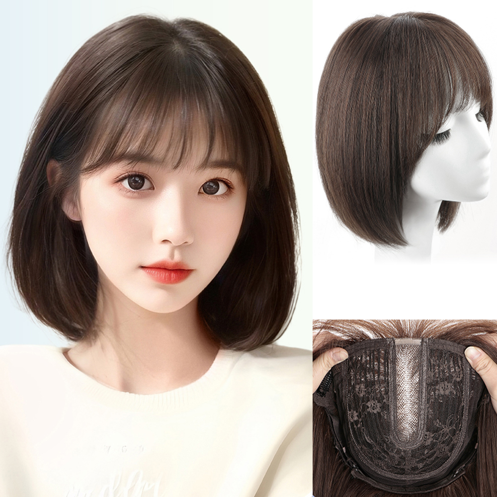 女性のための短いストレートボブナチュラルウィッグ、フリンジ付きのナチュラルブラックウィッグ、本物の髪、diyの使用