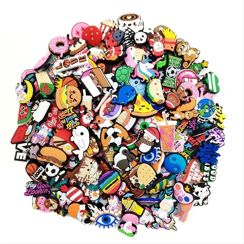 6/30/60/100/200 PCS การ์ตูนรองเท้า Charms สําหรับ Clogs Bubble สไลด์รองเท้าแตะ PVC รองเท้าอุปกรณ์ตกแต่งสําหรับวัยรุ่น