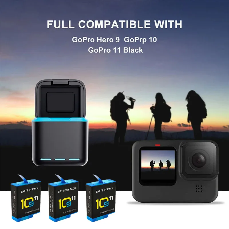2000mAh Battery For GoPro Hero 11 10 9 Li-ion Battery Pack Motion Camera Battery Storage for GoPro Hero9 Rechargeable Batteries