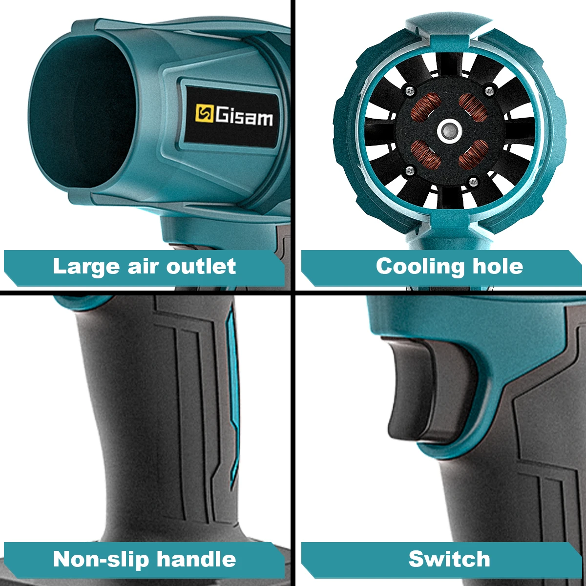 GΣ Bürstenloser elektrischer Turbogebläse, Strahlventilator, 200 m/s, kabelloses Laubbläser, Staubblasen-Elektrowerkzeug für Makita 18 V-Batterie-Stift