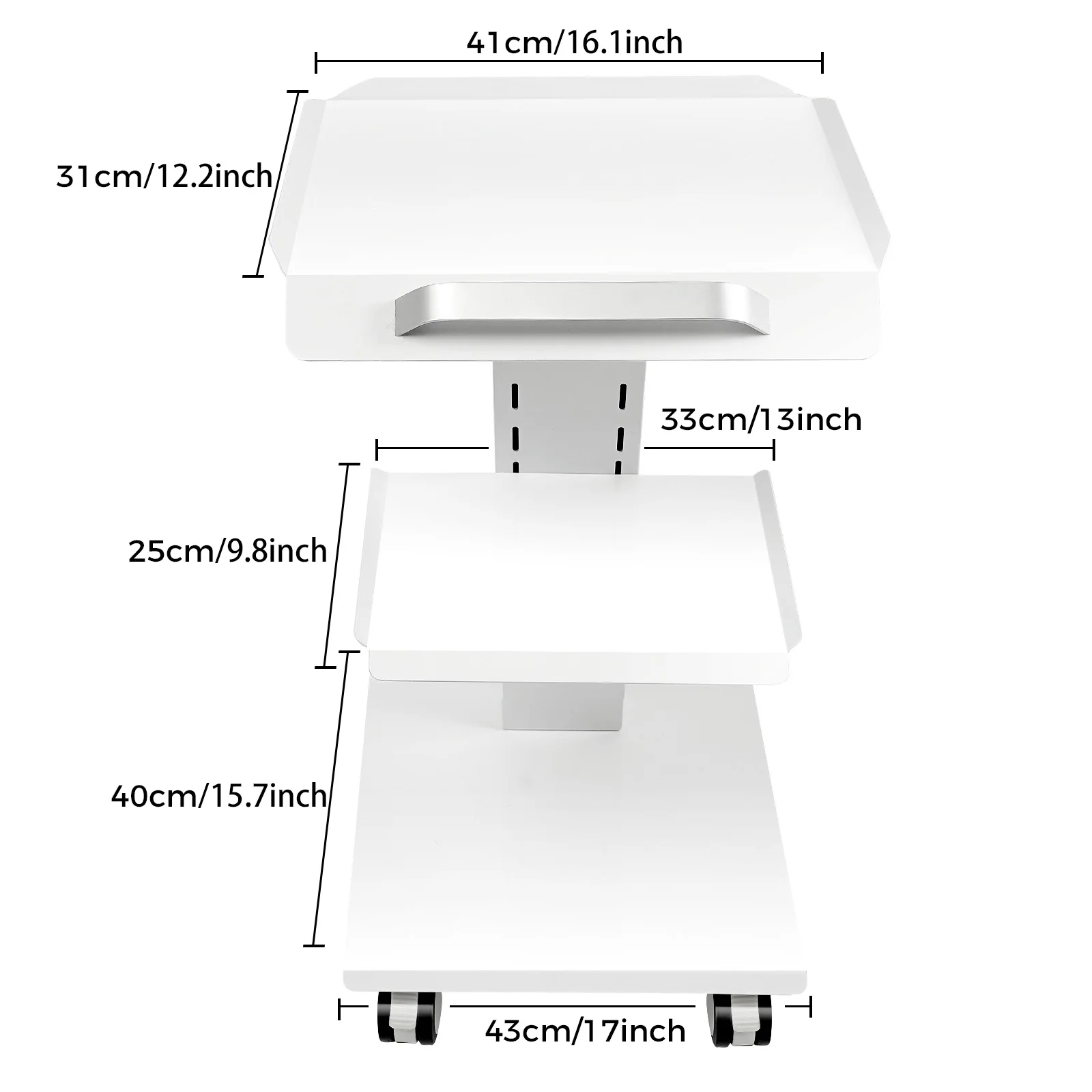 Carrello da laboratorio multifunzione con 4 ruote universali, carrello con ruote a 3 livelli ad altezza regolabile con prese, carrello per clinica con ruote