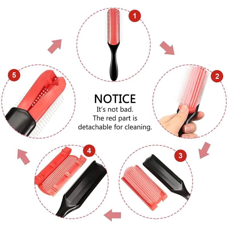 9-reihige entwirrende Haarbürste, Detangler-Haarbürste, Kopfhaut-Massagegerät, gerader, nasser Kamm für Damen und Herren, Salon, Bürste für lockiges Haar